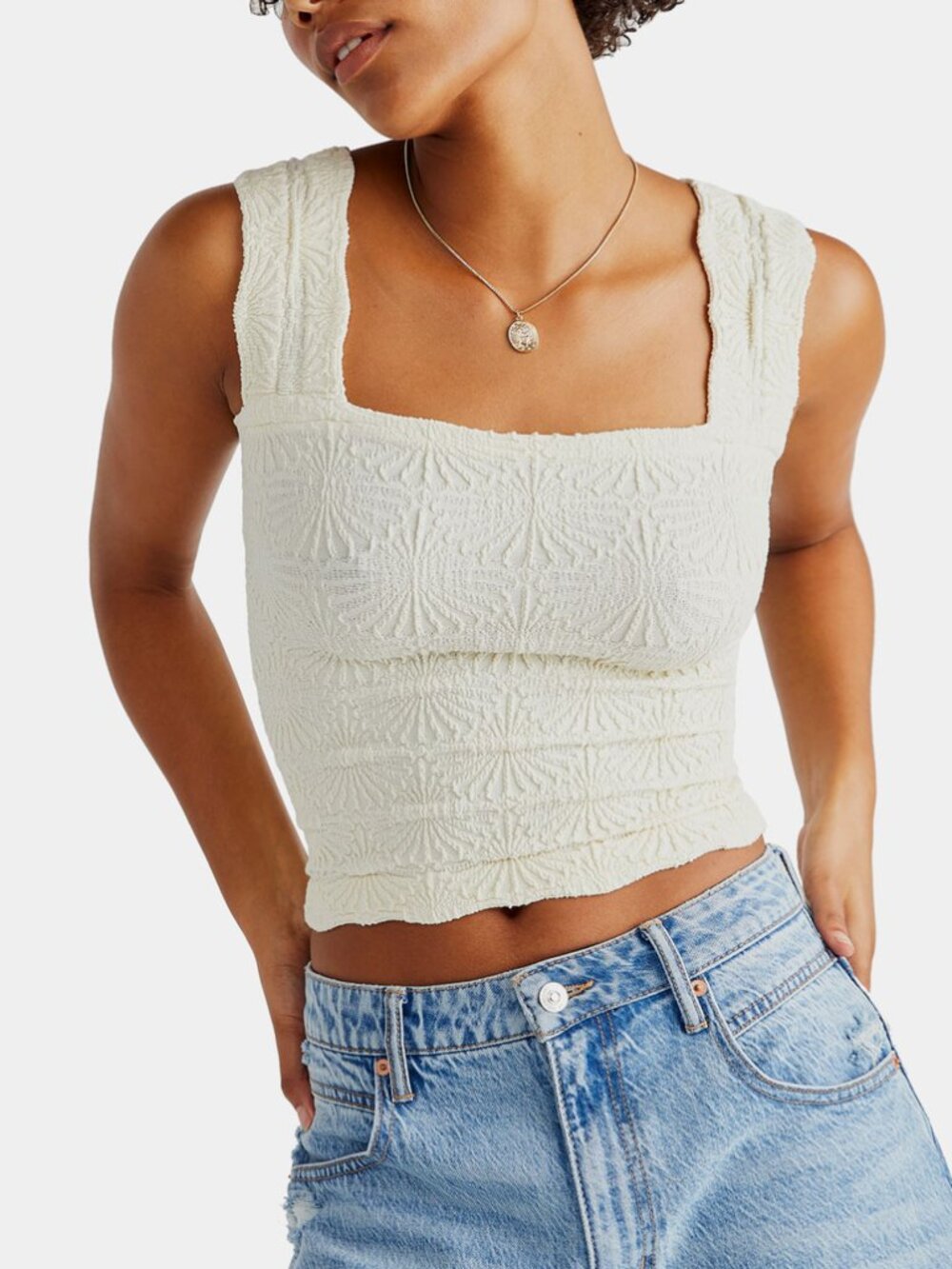 Intimately Free People Love Letter Cami Ivory Textured Crop Tank XS/S